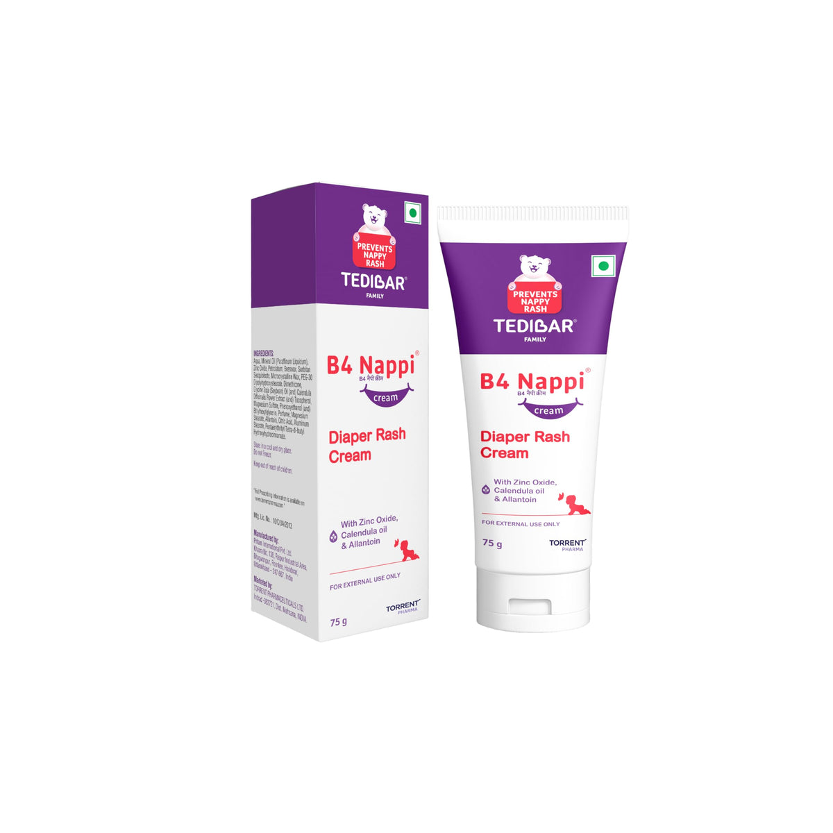 Baby B4 Nappi Diaper Rash Cream Tedibar Zinc Oxide Calendula oil & Allantoin  75g