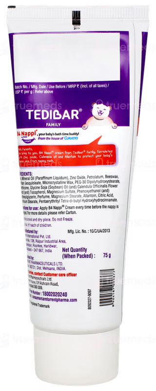 Baby B4 Nappi Diaper Rash Cream Tedibar Zinc Oxide Calendula oil & Allantoin  75g
